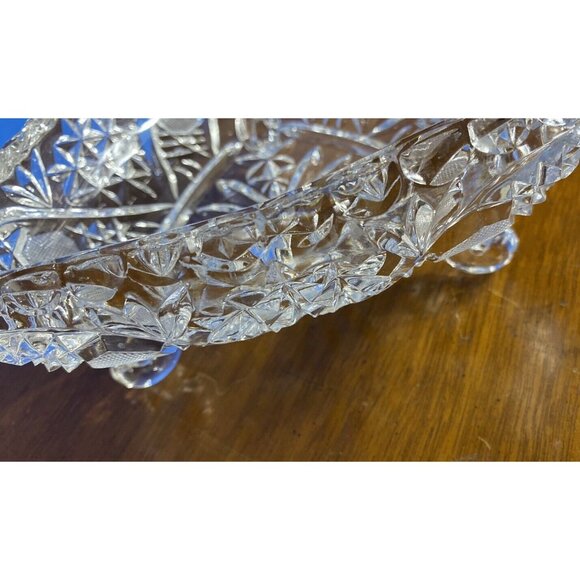 Vintage Clear Tri-Footed Triangle Cut Glass Dish No Lid Star Design - Picture 11 of 16